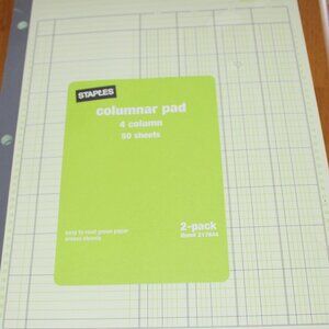 New Staples Columnar Pad 2-Pack 4 Column Accounting Paper 50 Sheets Each NIP